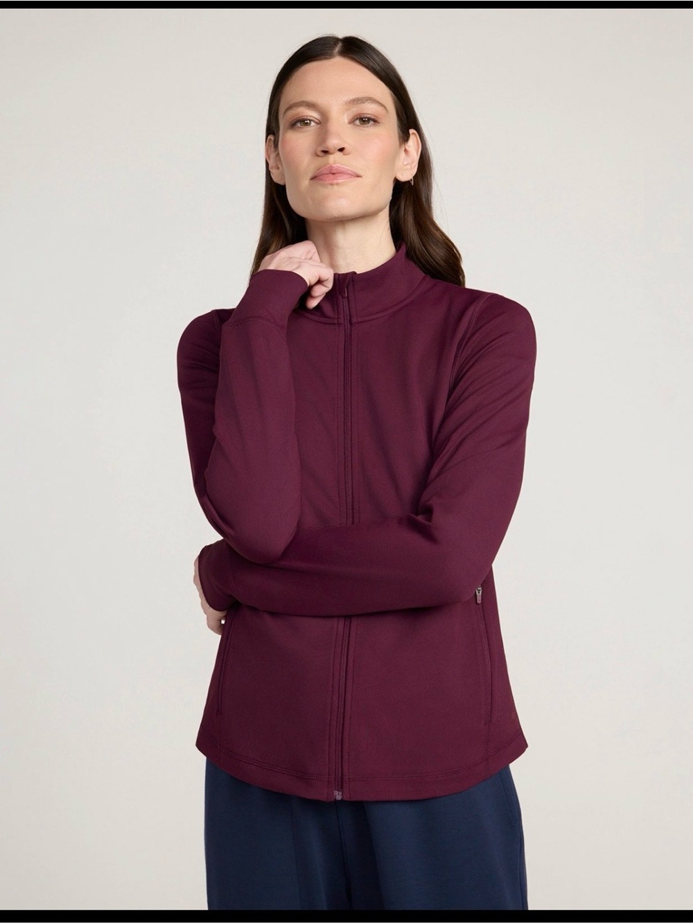 Mondetta Plum Full Zipper Sweatshirt Shadow Wave Jacquard Thumbholes